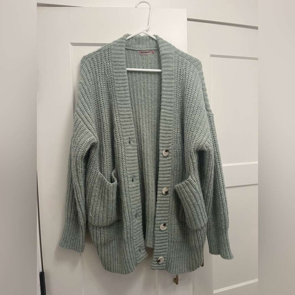 Seafoam Green Chunky Knit Cardigan